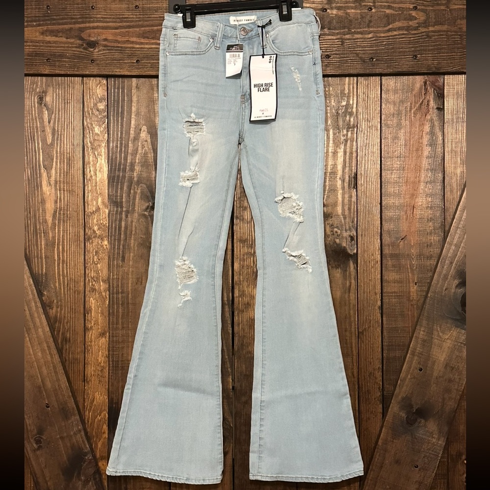 Almost Famous Distressed Light Blue Wide Leg Jeans - Picture 2 of 5